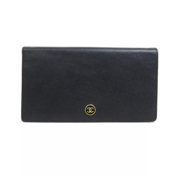 CHANEL CC Logo Bifold Long Wallet Black Leather - Picture 1 of 10